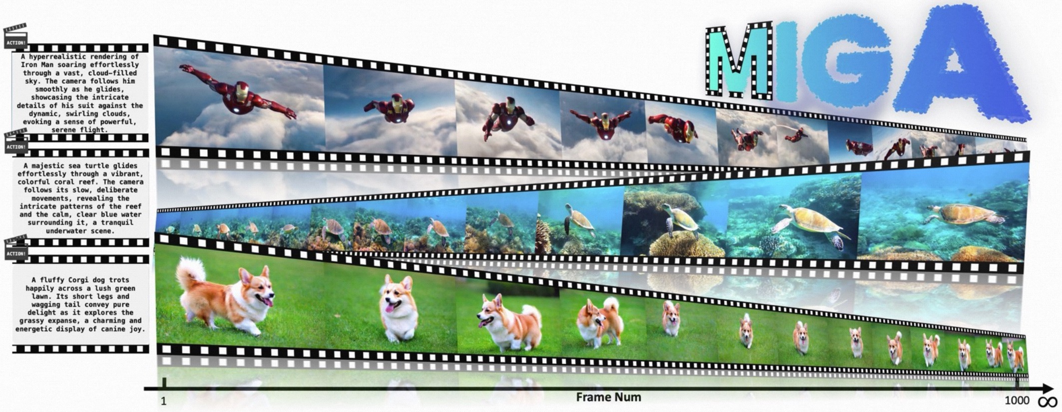 Figure A1: MIGA infinite-frame long video generation results